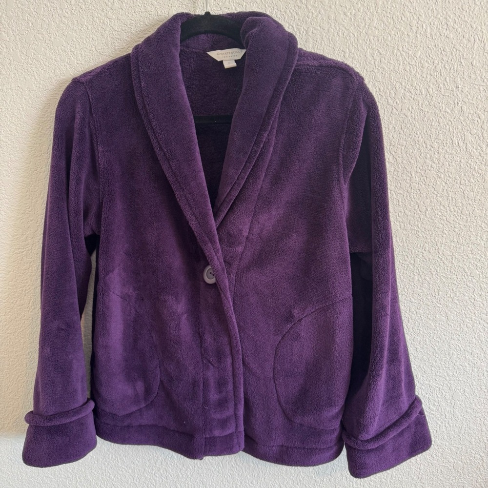Charter Club Intimates Purple Fleece Bed Jacket Shawl Collar Button Front Medium